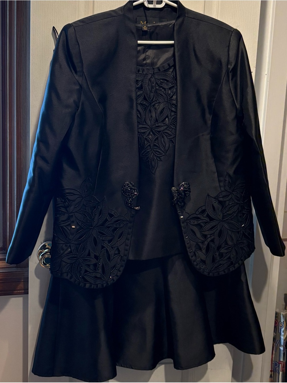 Women's Black Embellished Midi Dress with Coordinating Jacket